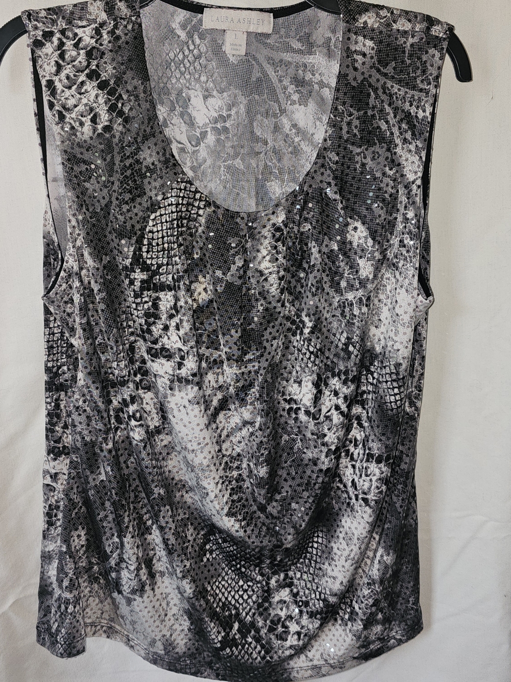 Laura Ashley Black & White Snake-Print Sequin Tank Top